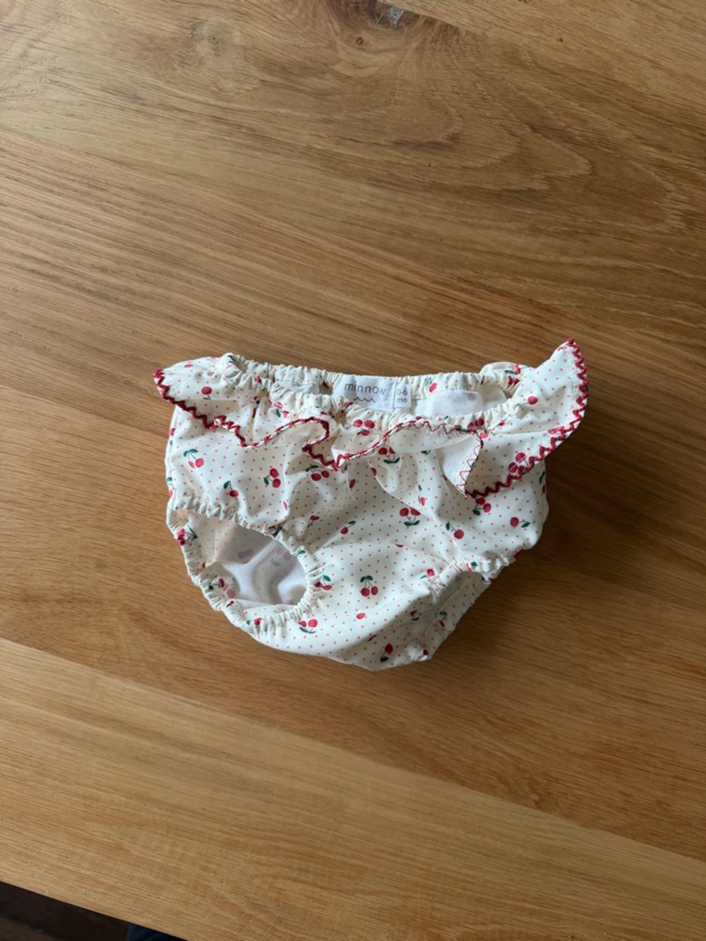 Like New Minnow Swim Baby Cream & Red Cherry Ruffle Swim Bloomers Size 0-6 M